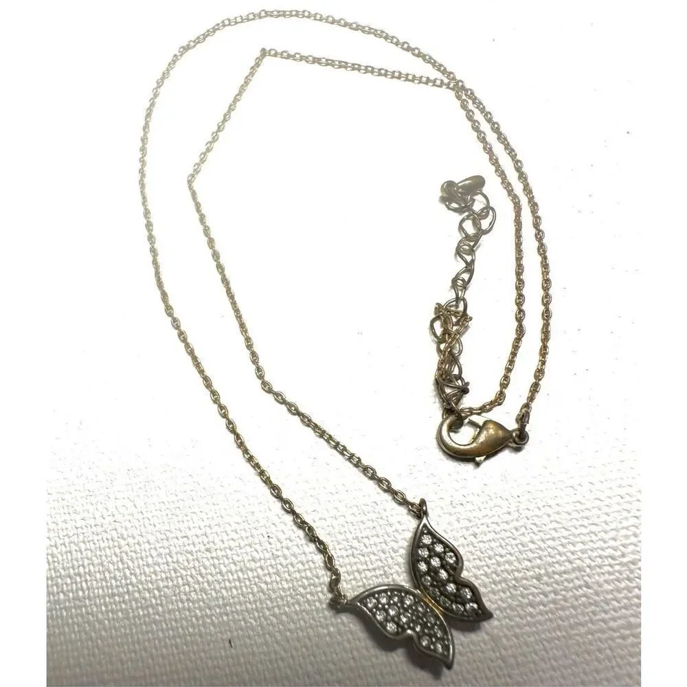 Rhinestone butterfly dainty pendant necklace